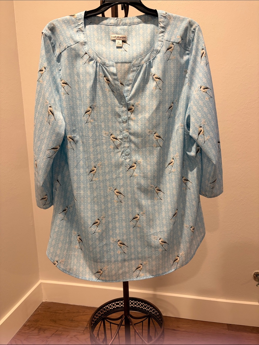 croft & barrow Light Blue Bird-Print Blouse